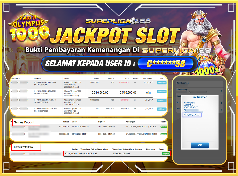 SUPERLIGA168 JACKPOT GATES OF OLYMPUS 1000 Rp.20,250,000LUNAS